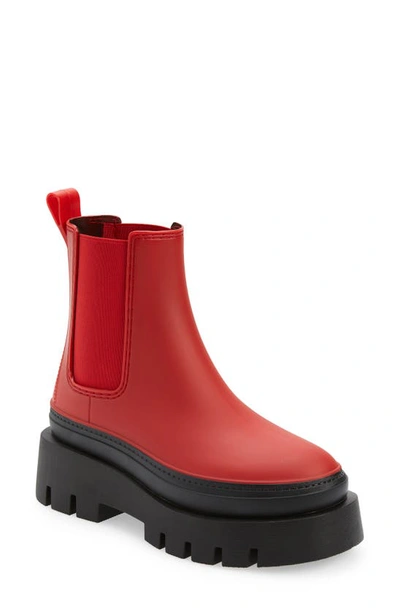 Jeffrey Campbell Rain-storm Platform Chelsea Boot In Red Black