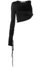 Andreädamo Asymmetric One-shoulder Crop Top In Black