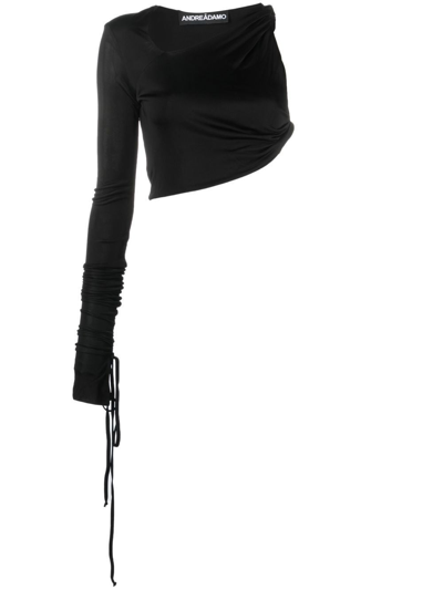 Andreädamo Asymmetric One-shoulder Crop Top In Black