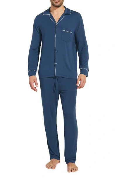 Eberjey William Jersey Knit Pajamas In Indigo Blue/ Ivory