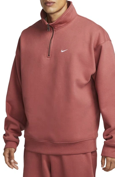 Nike Solo Swoosh Oversize Quarter Zip Sweatshirt In Canyon Rust/ White