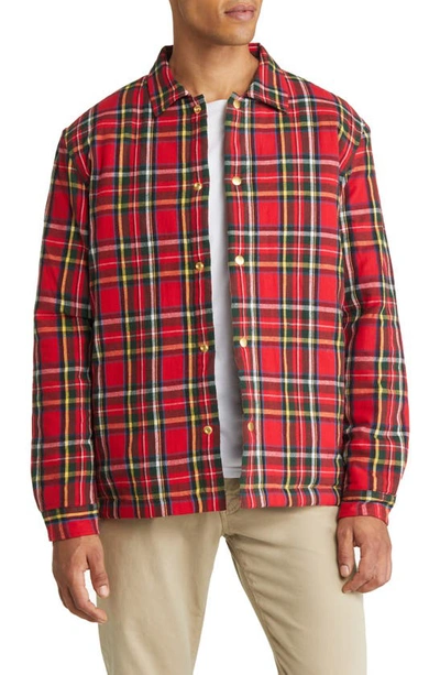 Original Madras Trading Company Madras Plaid Quilted Lining Overshirt In Red/ Yellow