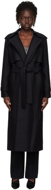 Harris Wharf London Anthracite Grey Wool Trench Coat With Belt In Black 199