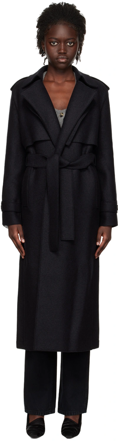 Harris Wharf London Anthracite Grey Wool Trench Coat With Belt In Black