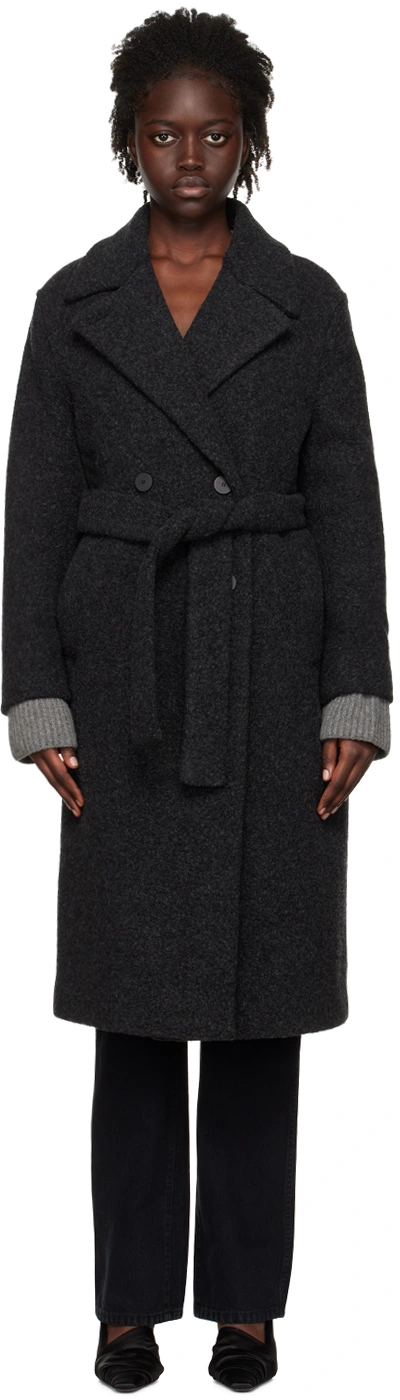 Harris Wharf London Gray Double-breasted Coat In Anthracite 180