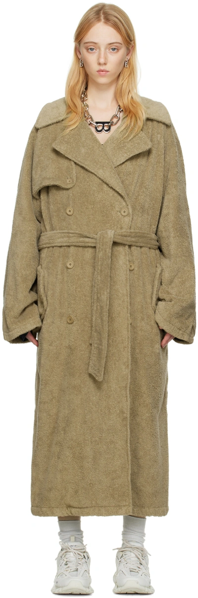Balenciaga Towel Trench Coat In Sand-coloured Cotton In Gold