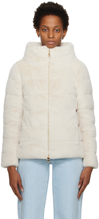 Herno Off-white Lady Faux-fur Jacket In Cream