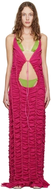 ESTER MANAS PINK PEEPHOLE MAXI DRESS