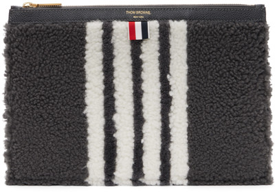 Thom Browne Small 4-bar Stripe Document Holder In Med Grey