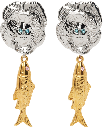 Chopova Lowena Silver & Gold Lady Fish Earrings In Silver/gold