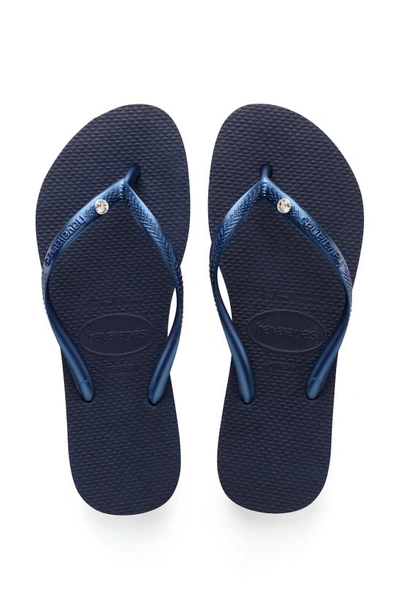 Havaianas Slim Glitter-strap Rubber Flip-flops In Navy Blue