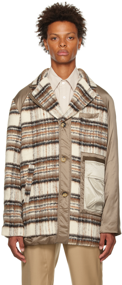 Feng Chen Wang Multicolor Paneled Jacket In Kahki Check