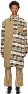 Feng Chen Wang Tartan Patchwork Shirt Coat In Kahki/kahki Check