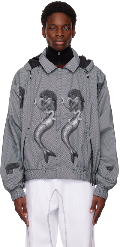 Saul Nash Mami Wata Graphic-print Boxy-fit Recycled-polyester Jacket In Black/white
