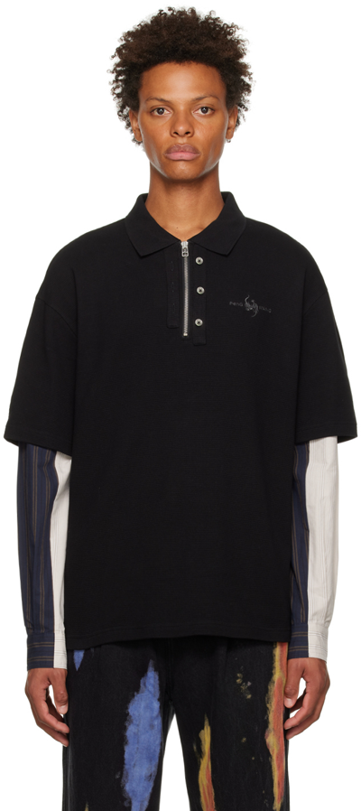 Feng Chen Wang Black Paneled Polo