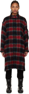 Undercover Check-pattern Zip-front Midi Coat In Navy Ck
