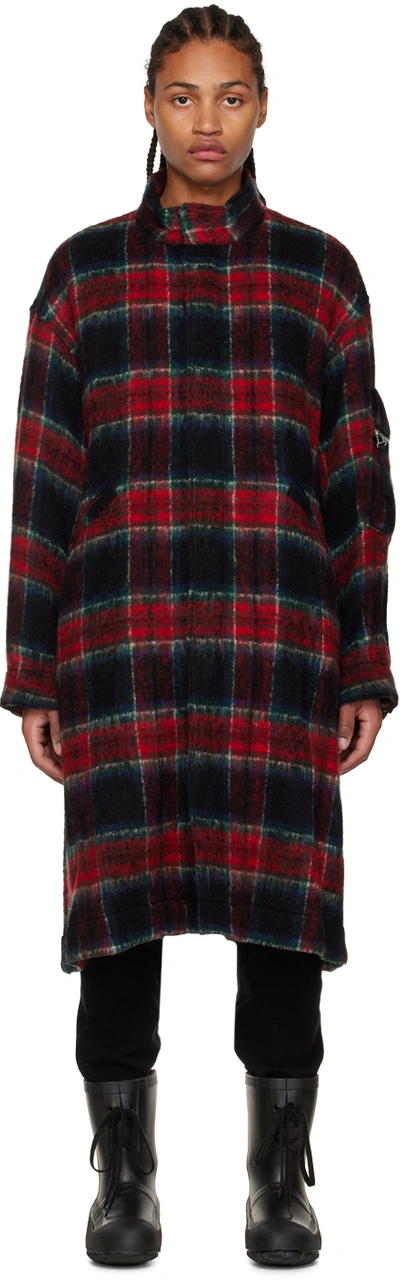 Undercover Check-pattern Zip-front Midi Coat In Multicolour