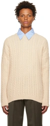 Our Legacy Beige Popover Sweater In Camel Cable Fuzzy Al