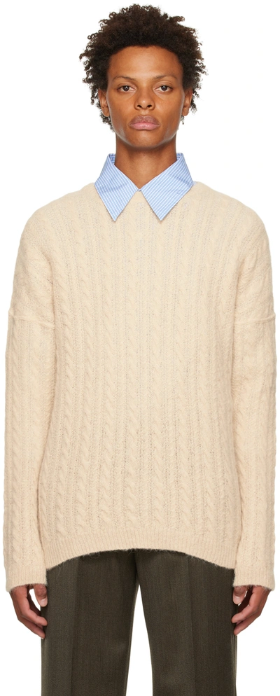 Our Legacy Beige Popover Sweater In Camel Cable Fuzzy Al
