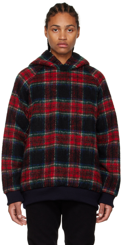 Undercover Oversized Checked Brushed Wool-blend Hoodie In Blue