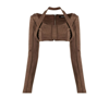 Misbhv Faux-suede Long-sleeved Crop Top In Brown