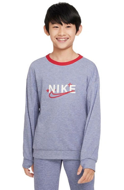 Nike Kids' Dri-fit Crewneck Sweatshirt In Midnight Navy/ Red/ Heather