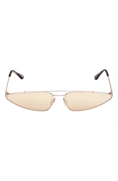 Tom Ford Narrow Metal Cat-eye Sunglasses In Rose Gold Havana / Amber