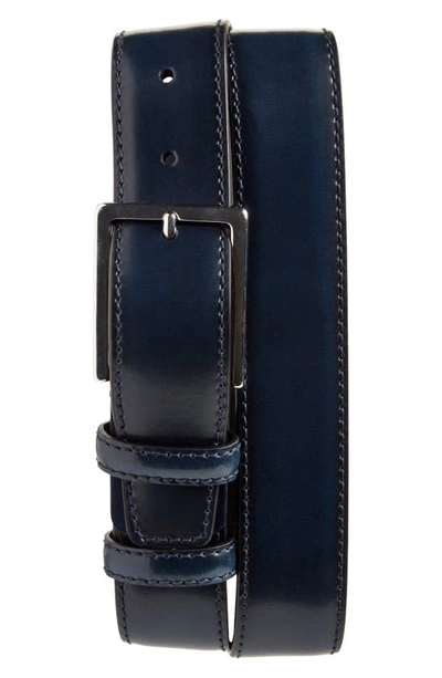 Canali Brushed Calfskin Leather Belt In Navy