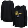 CUCE CUCE BLACK LOS ANGELES RAMS SEQUIN LOGO V-NECK PULLOVER SWEATSHIRT