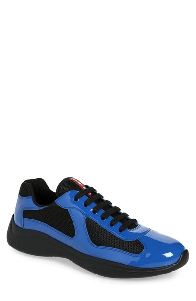 Prada Men's America's Cup Patent Leather & Technical Fabric Sneakers In Cobalt Blue/black