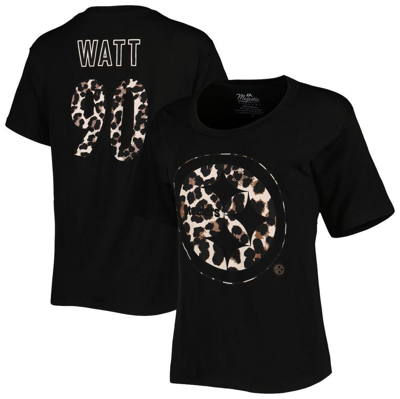 Majestic Women's  Threads T.j. Watt Black Pittsburgh Steelers Leopard Player Name And Number Tri-blen