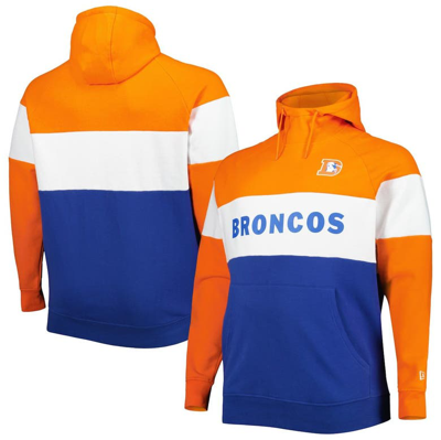 New Era Orange/royal Denver Broncos Big & Tall Throwback Colorblock Fleece Raglan Pullover Hoodie
