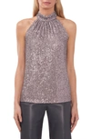 Halogen Halter Neck Sequin Top In Silver