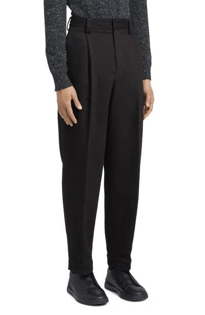 Zegna One-pleat Bull Denim Trousers In Black