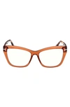 Tom Ford 55mm Cat Eye Blue Light Blocking Optical Glasses In Havana / Blue Block Lenses