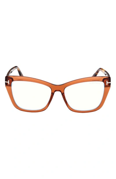Tom Ford 55mm Cat Eye Blue Light Blocking Optical Glasses In Havana / Blue Block Lenses
