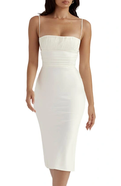 House Of Cb Lois Pintuck Pleat Corset Body-con Dress In Ivory