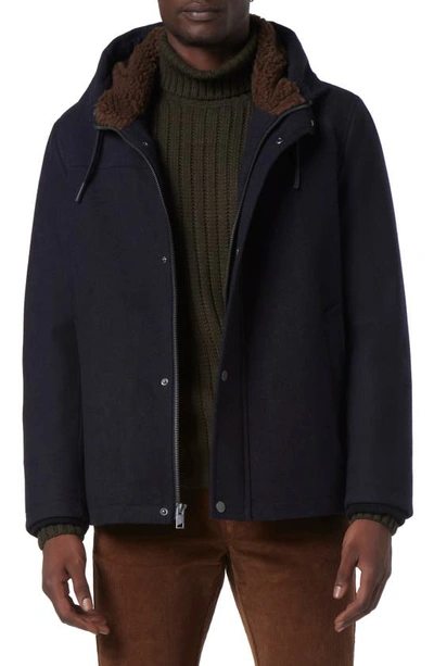 Andrew Marc Palmer Melton Hooded Jacket In Black