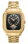 Fossil Men's Inscription Automatic Gold-tone Stainless Steel Bracelet Watch, 42mm In Black / Gold Tone