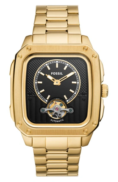 Fossil Men's Inscription Automatic Gold-tone Stainless Steel Bracelet Watch, 42mm In Black/gold