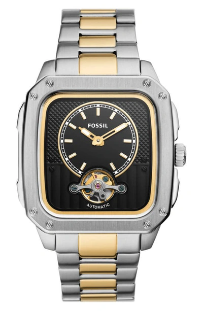 Fossil Men's Inscription Automatic Two-tone Stainless Steel Bracelet Watch, 42mm In Black/two Tone