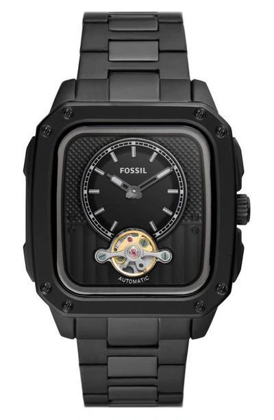 Fossil Men's Inscription Automatic Black Stainless Steel Bracelet Watch, 42mm