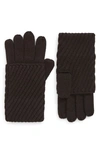 Allsaints Travelling Rib Fold Over Cuff Knit Gloves In Black