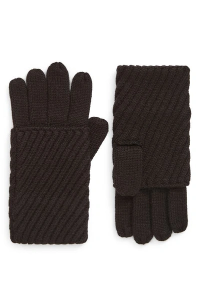 Allsaints Travelling Rib Fold Over Cuff Knit Gloves In Black