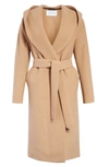 Harris Wharf London Waist-tie Hooded Coat In Tan