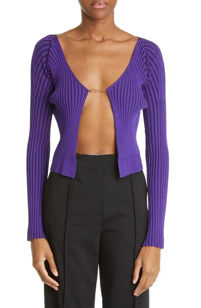 Jacquemus Logo Plaque Long-sleeved Cardigan In Purple