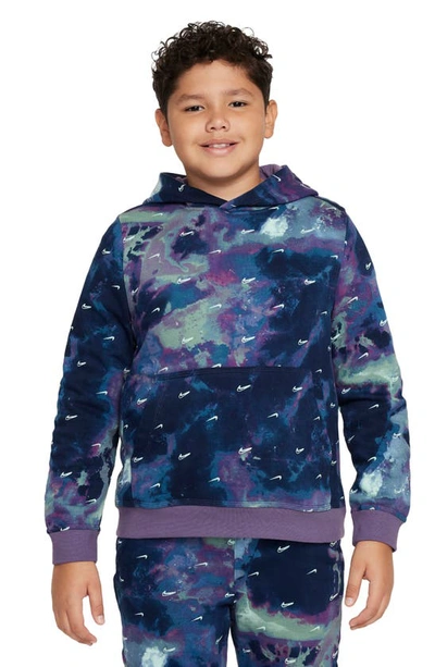 Nike Kids' Splash Dye Swoosh Graphic Hoodie In Blue/ Purple