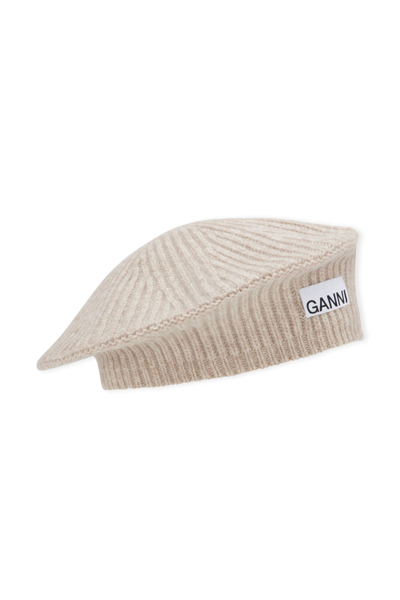 Ganni Structured Rib Wool Beret In Neutrals