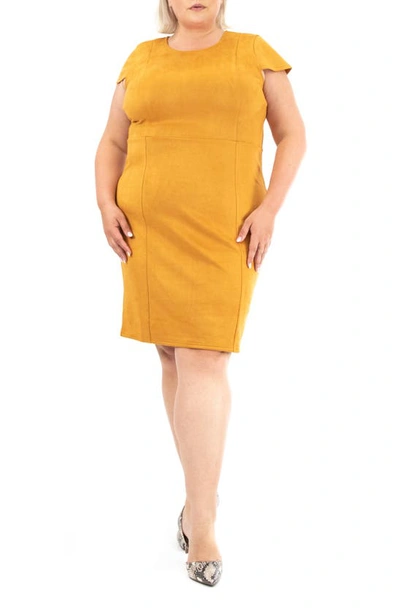 Nina Leonard Faux Suede Cap Sleeve Scuba Dress In Butterscotch