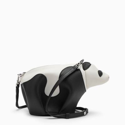 Loewe Small Panda Bag In White/black Leather